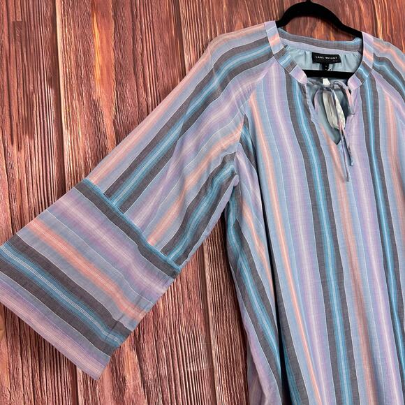 Lane Bryant Stripe Multicolor Top Beachy Tie Neck Womens Plus Size 14 - Picture 3 of 6